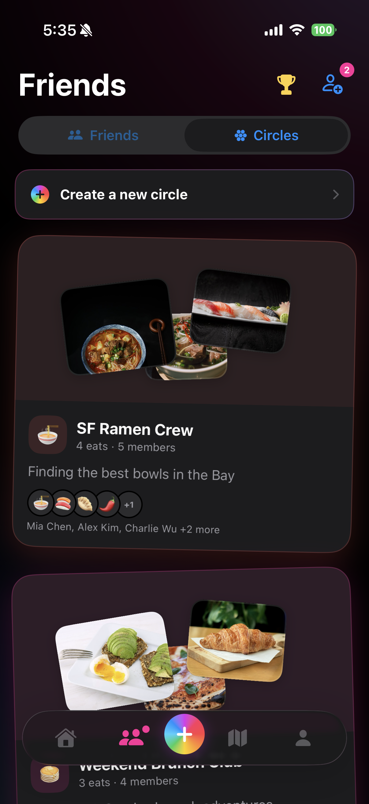 Food circles showing SF Ramen Crew