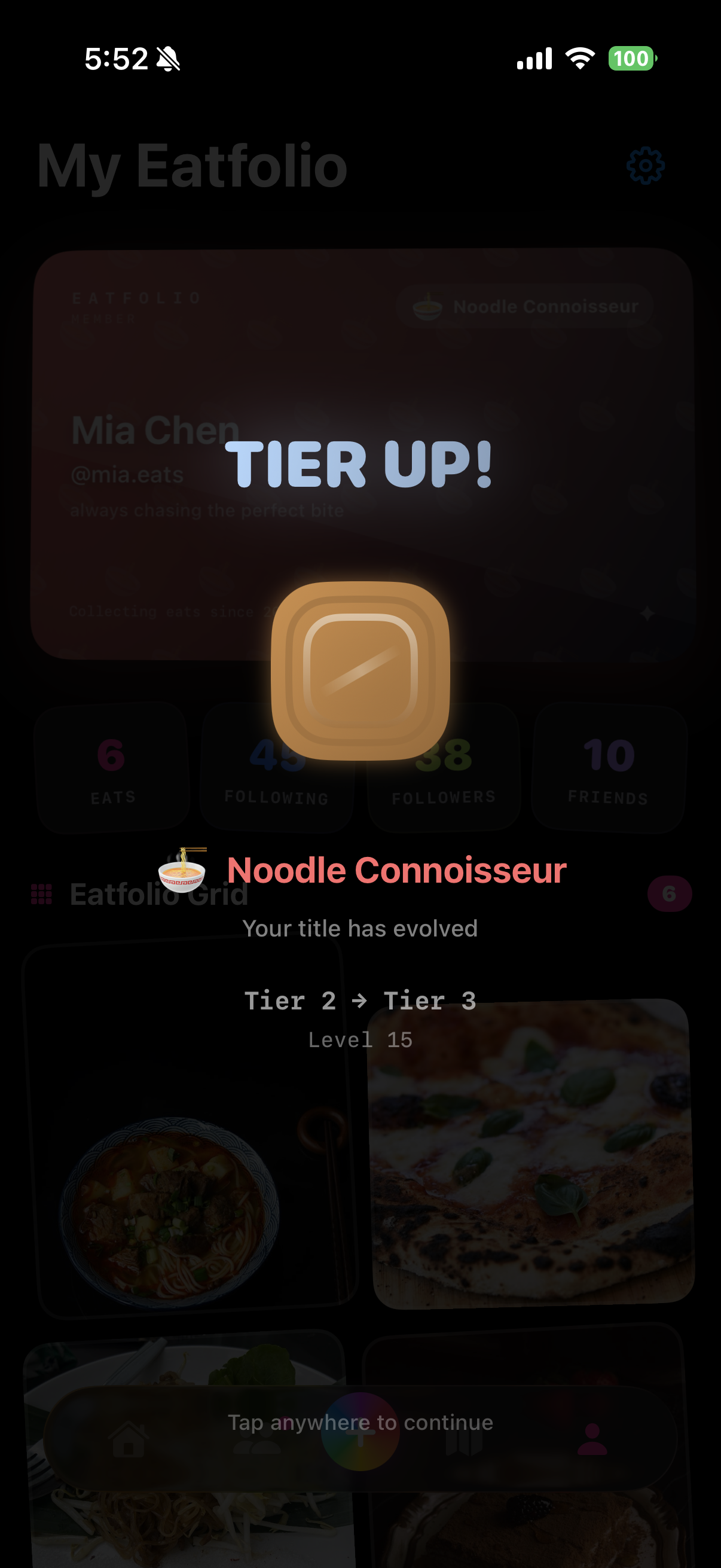Tier Up celebration animation